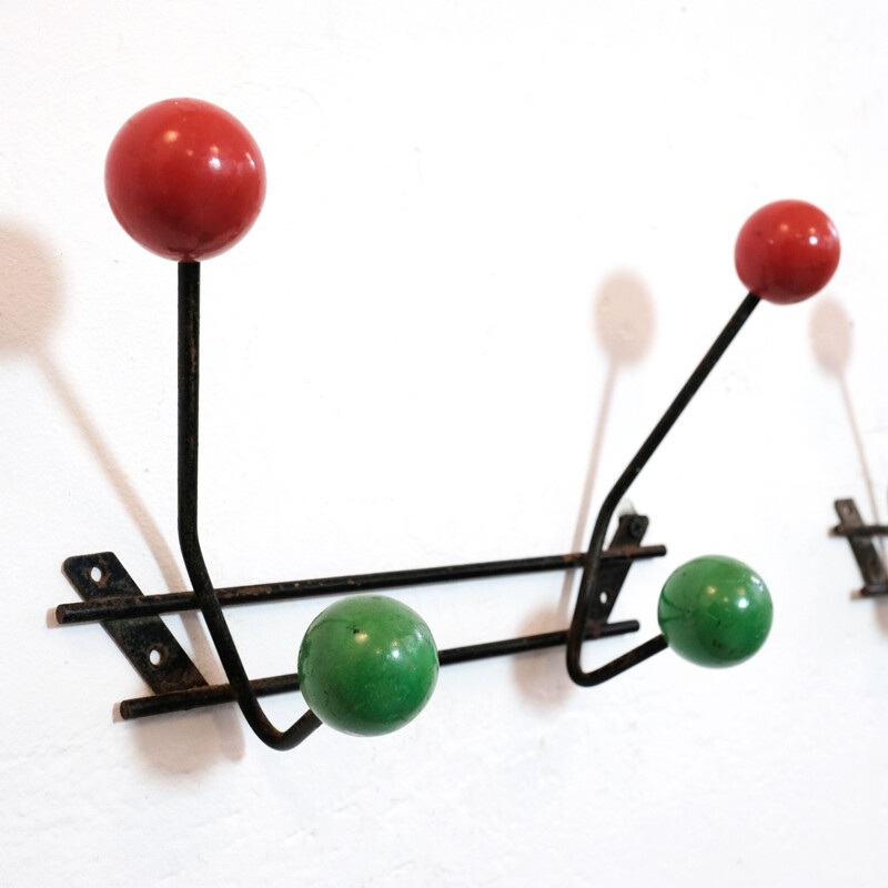  Pair of vintage coat rack with 4 pads 1960