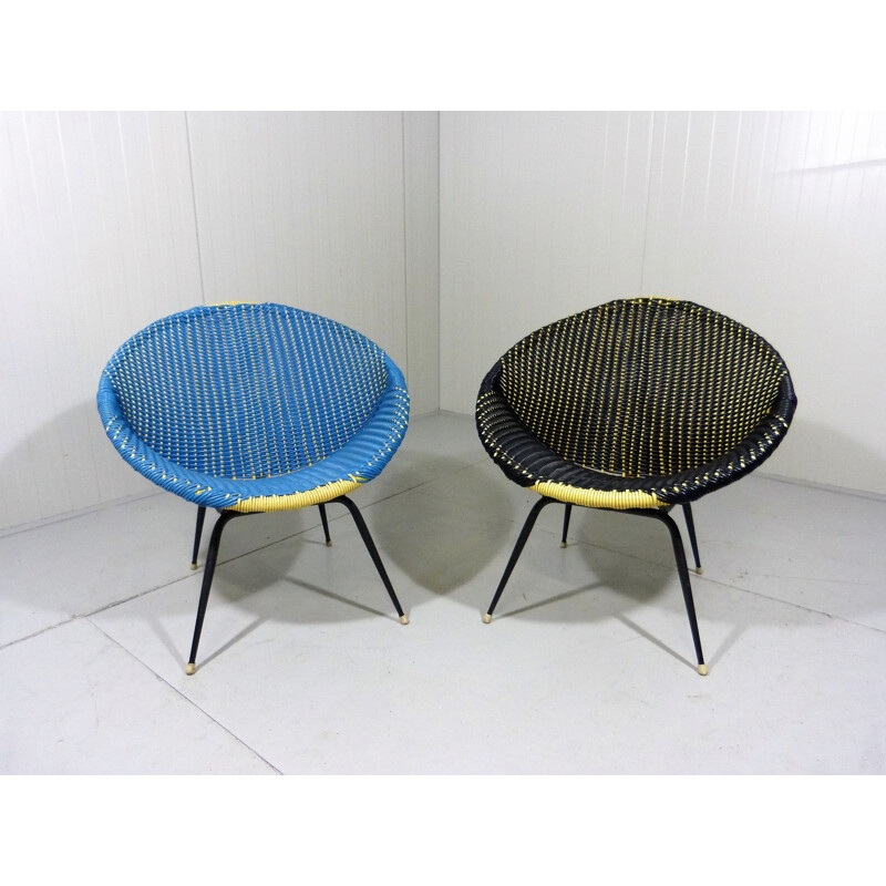 Set of 2 colourful vintage armchairs, 1960s