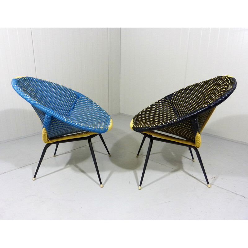 Set of 2 colourful vintage armchairs, 1960s