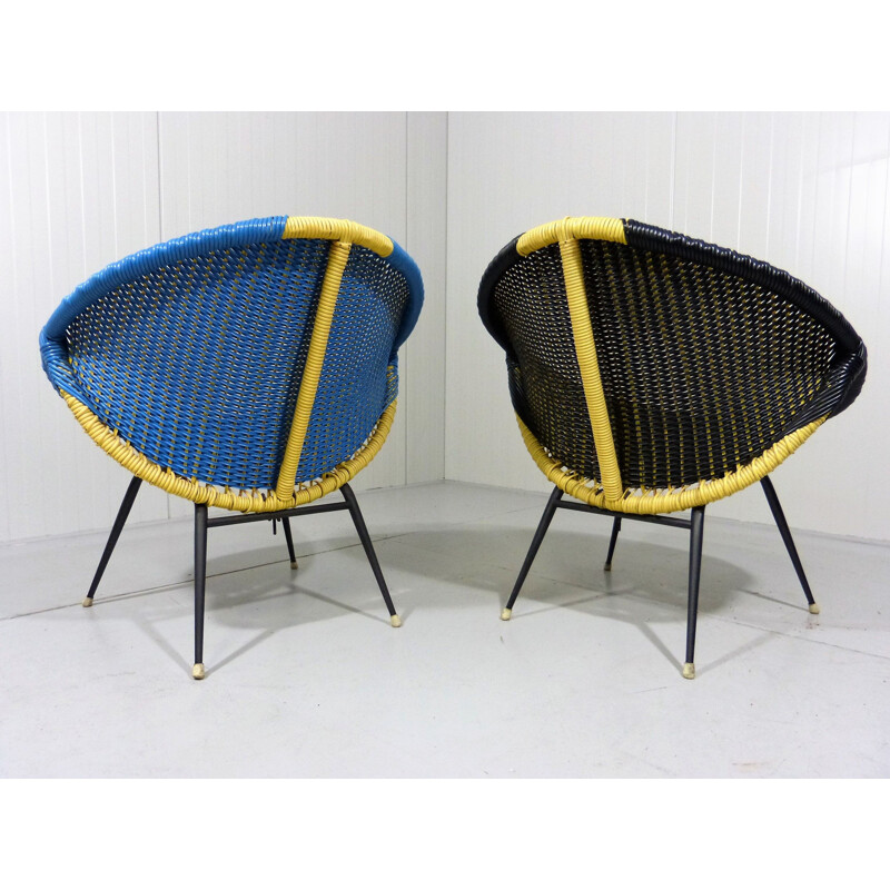 Set of 2 colourful vintage armchairs, 1960s