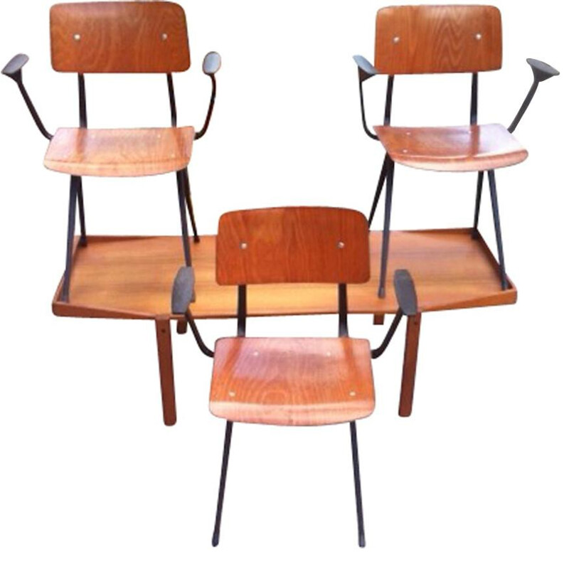 Ensemble de 3 chaises à bras en bois Ahrend, Friso KRAMER - 1960
