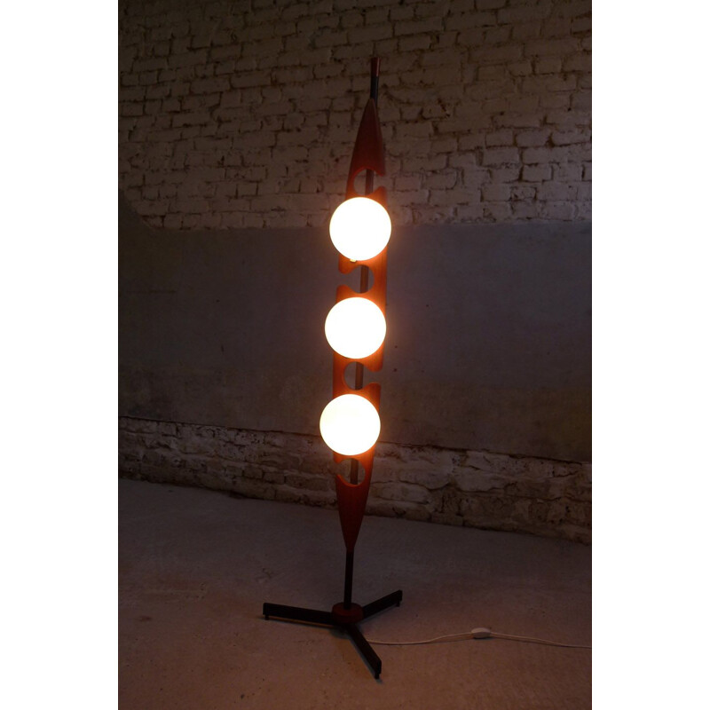 Vintage Floor Lamp in opaline and teak by Reggiani, 1950s