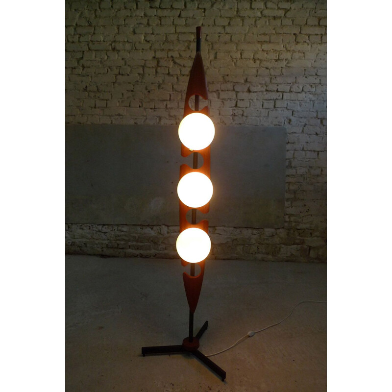 Vintage Floor Lamp in opaline and teak by Reggiani, 1950s