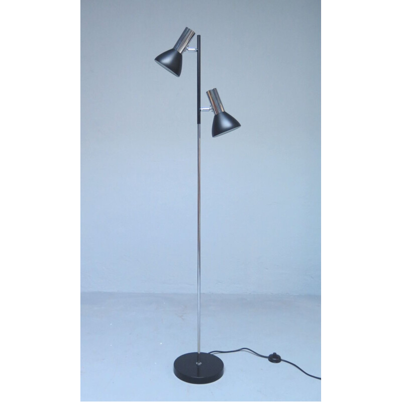 Vintage floor lamp with chrome and black spots, 1970 