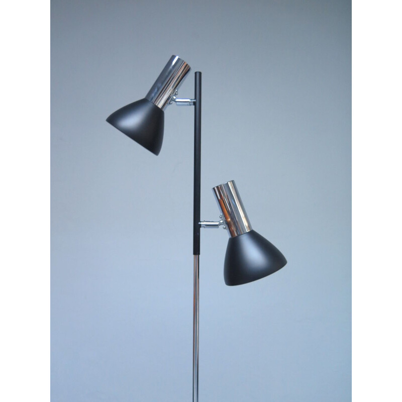 Vintage floor lamp with chrome and black spots, 1970 