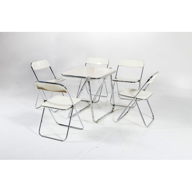 Set of 4 vintage Plia White Folding Chairs by Giancarlo Piretti for Castelli, 1960s