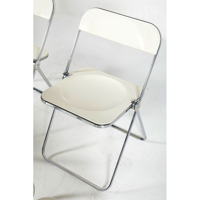 Set of 4 vintage Plia White Folding Chairs by Giancarlo Piretti for Castelli, 1960s