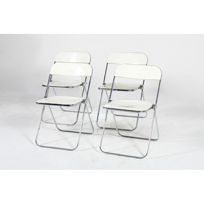 Set of 4 vintage Plia White Folding Chairs by Giancarlo Piretti for Castelli, 1960s