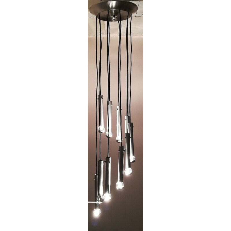 Lustre cascade vintage en aluminium à 10 bras, 1970