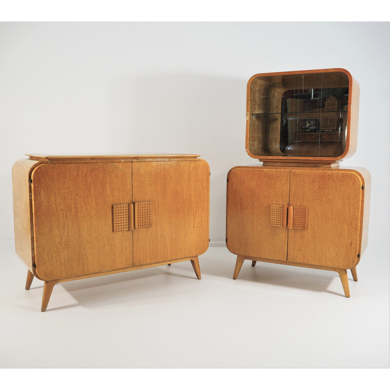 Ensemble vintage d'un buffet et buffet vitrine de Jindrich Halabal pour UP Zavoda, 1946