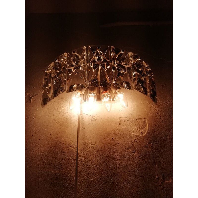 Vintage semicircular wall light with 7 crystals by Kinkeldey