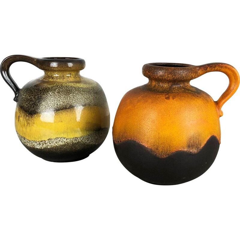 Paire de vases vintage en céramique de lave grasse par Scheurich, Allemagne 1970