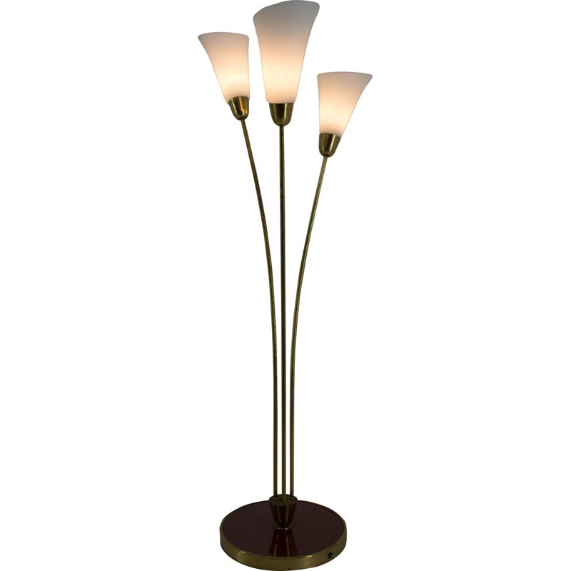 Vintage art deco floor lamp brass and glass, 1940