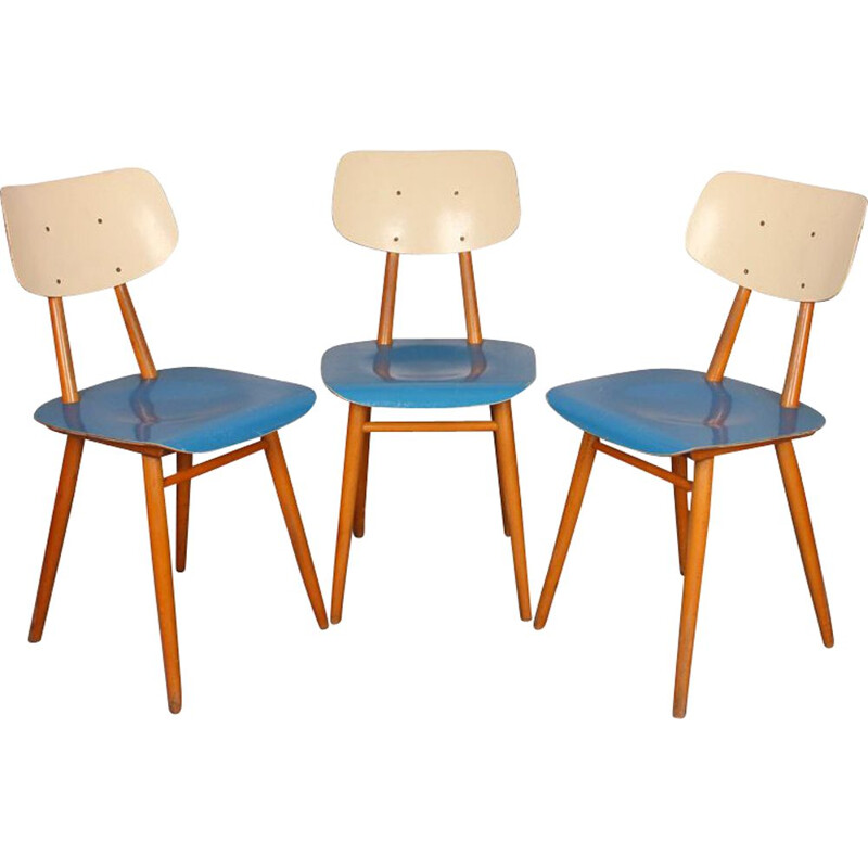 Suite of 3 vintage Czech chairs for manufacturer Ton, 1960s