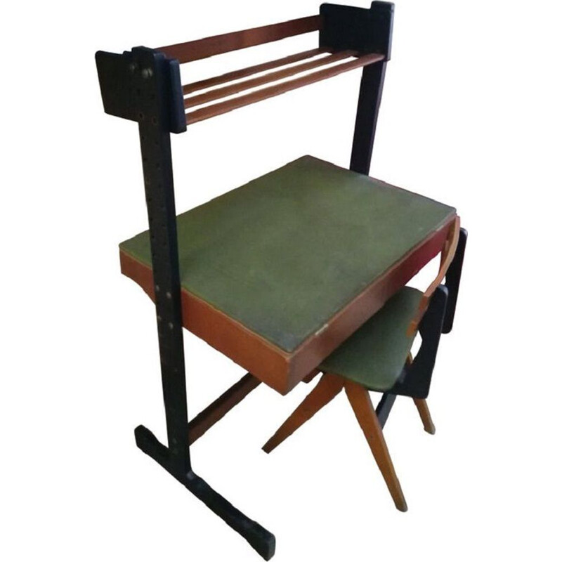 Bureau vintage avec chaise en bois et métal par Frères Reguitti, Italie 1960