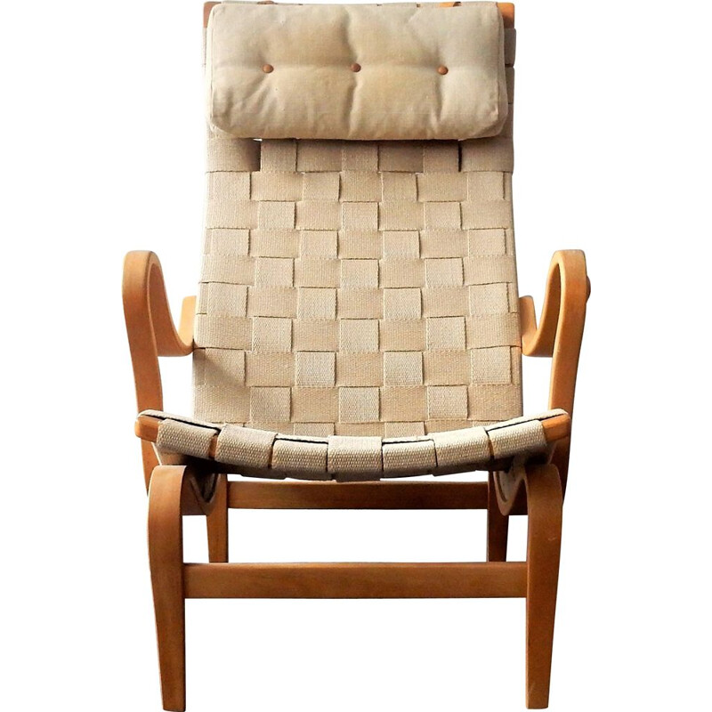 Vintage "Pernilla" birch armchair by Bruno Mathsson for Dux, Sweden, 1960s