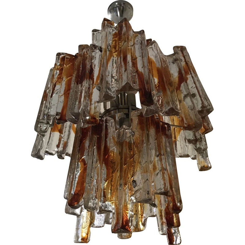 Vintage chandelier in bicolour glass, Albano Poli for Poliarte 1960