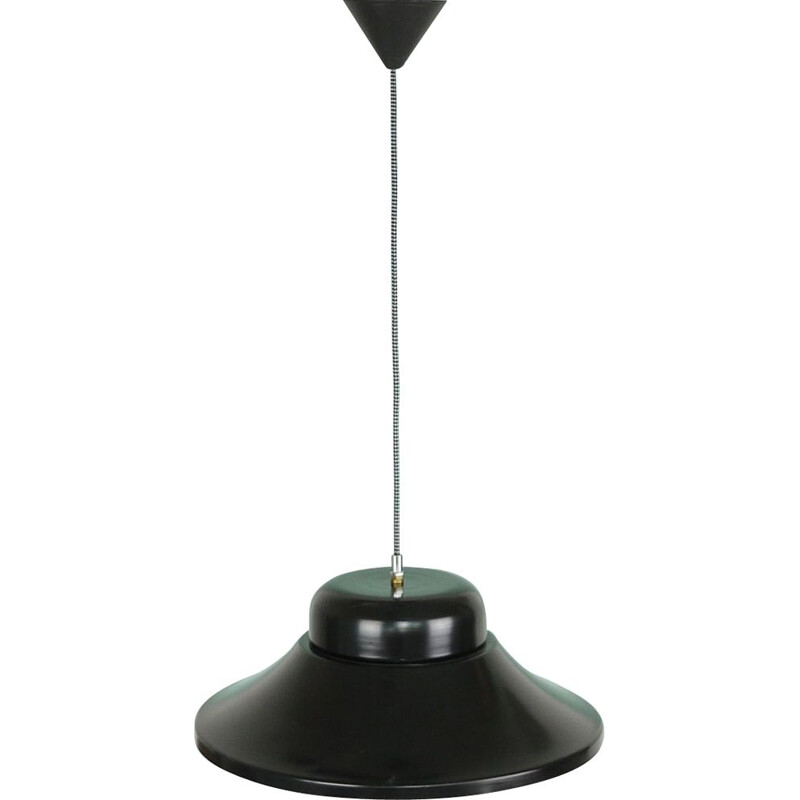 Lámpara colgante de latón industrial negro 1950