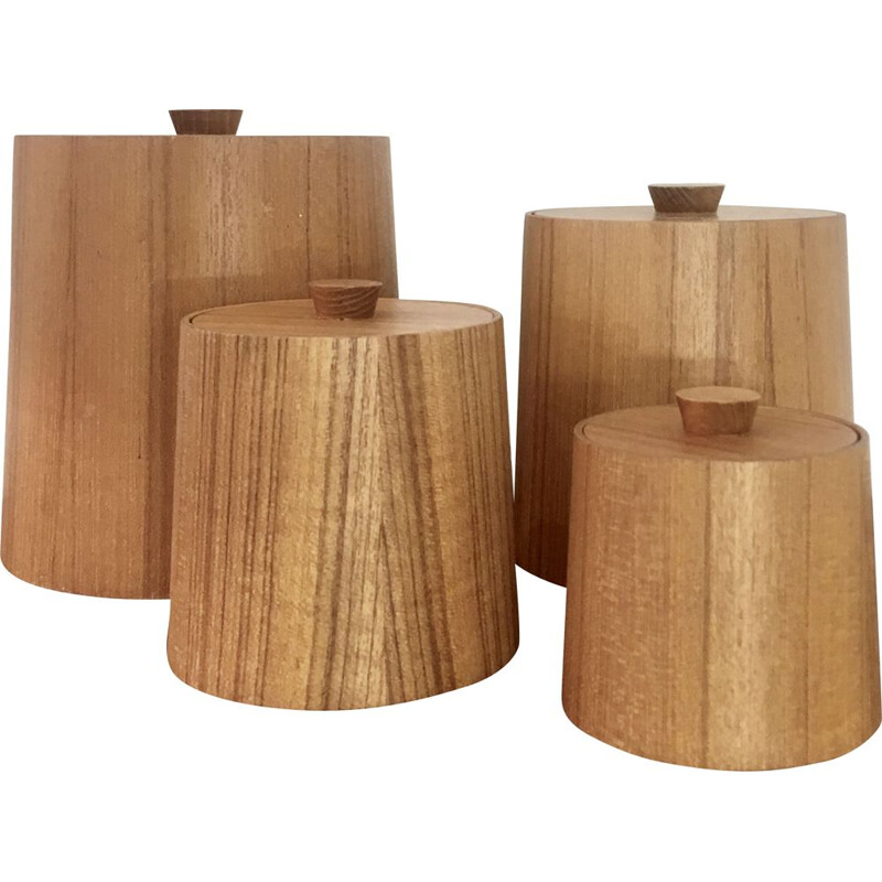 Set of 4 vintage teak boxes, Japan 1970