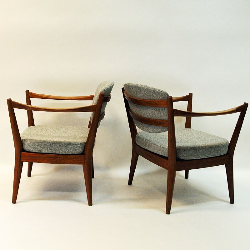 Ensemble de 2 fauteuils en teck vintage "kaminstol" par Kayser & Relling, Norvège, 1950