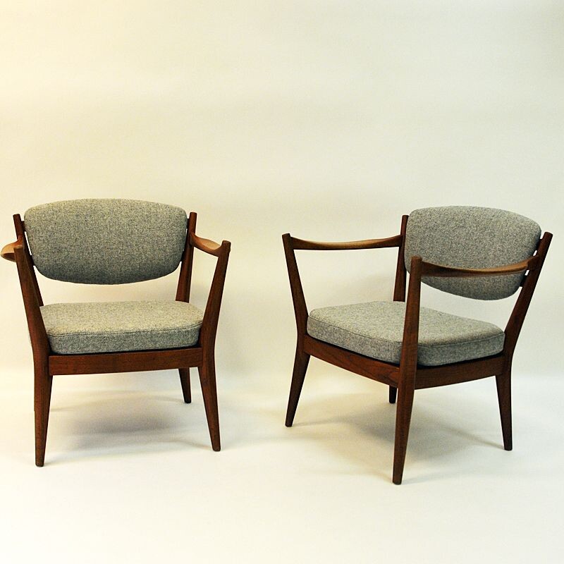 Set van 2 vintage teakhouten fauteuils "kaminstol" van Kayser