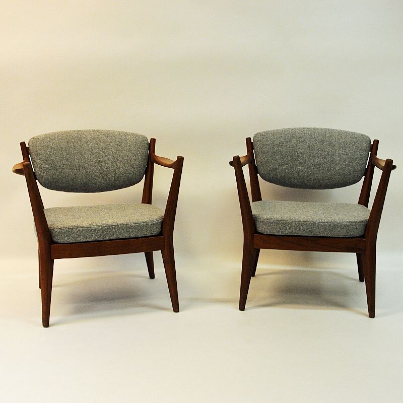 Set van 2 vintage teakhouten fauteuils "kaminstol" van Kayser