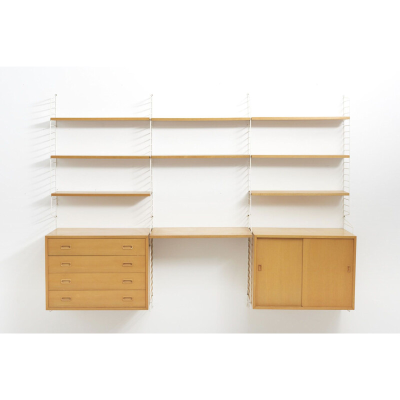 Vintage wall shelves system in ash by Nisse Strinning, Sweden, 1950s