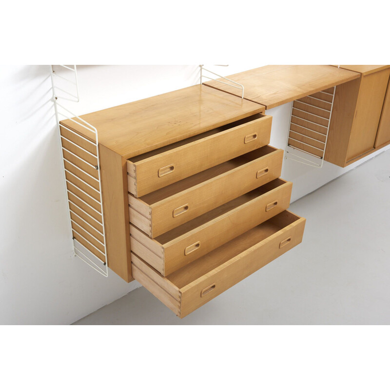 Vintage wall shelves system in ash by Nisse Strinning, Sweden, 1950s