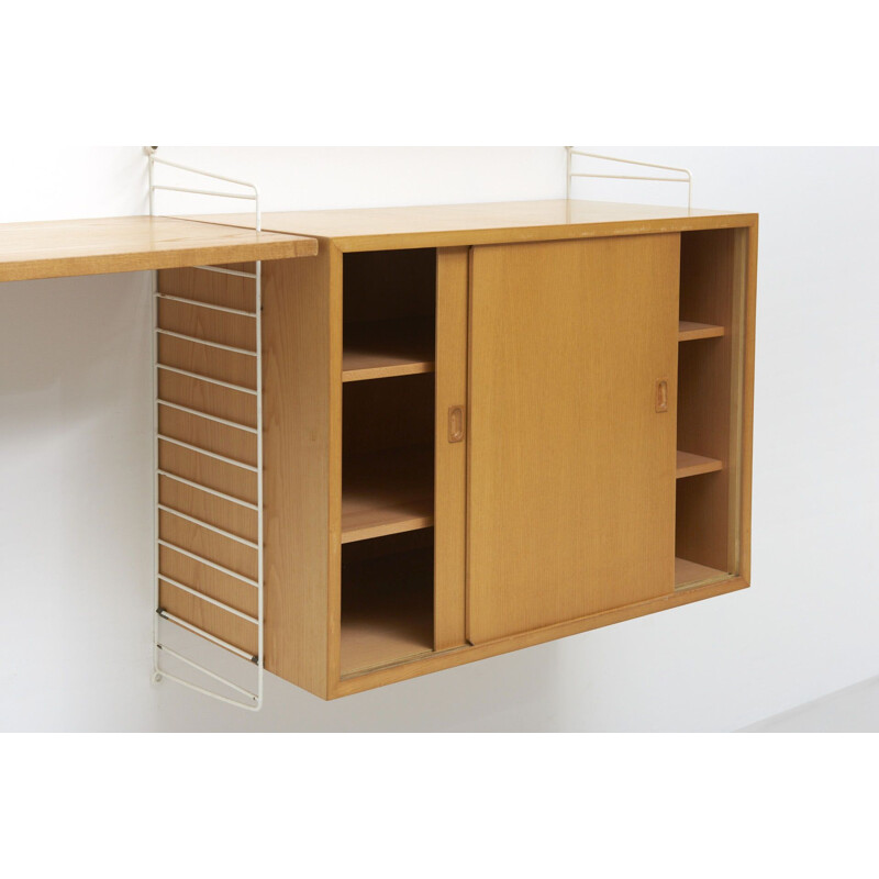 Vintage wall shelves system in ash by Nisse Strinning, Sweden, 1950s