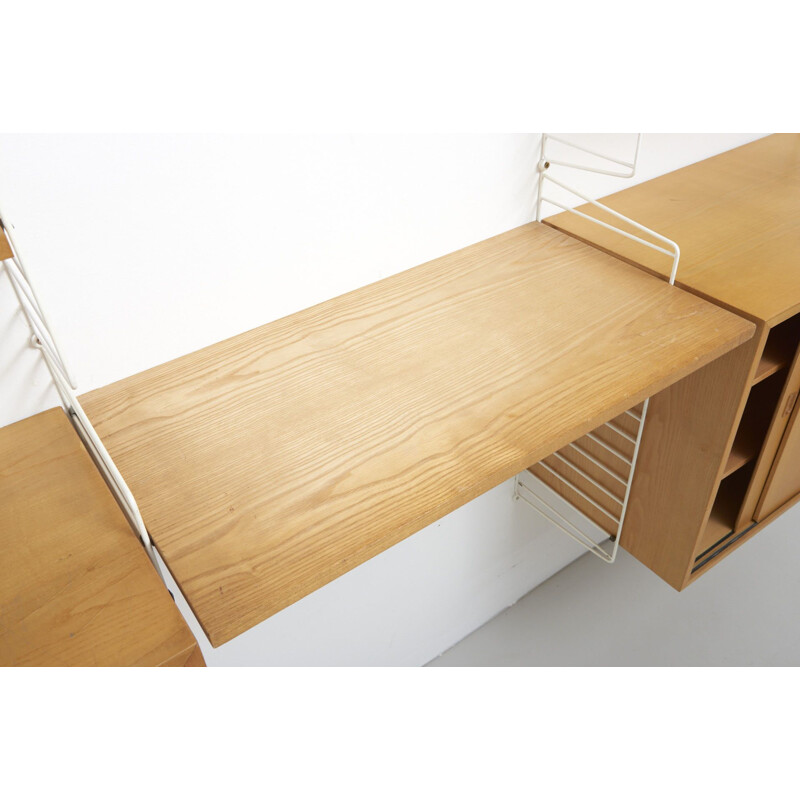 Vintage wall shelves system in ash by Nisse Strinning, Sweden, 1950s