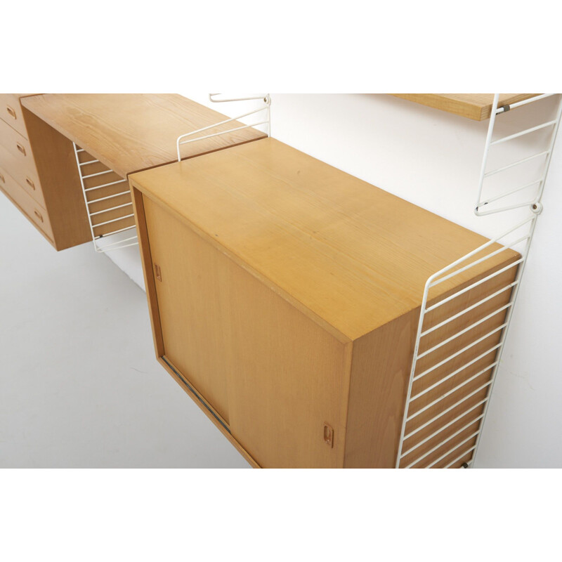 Vintage wall shelves system in ash by Nisse Strinning, Sweden, 1950s