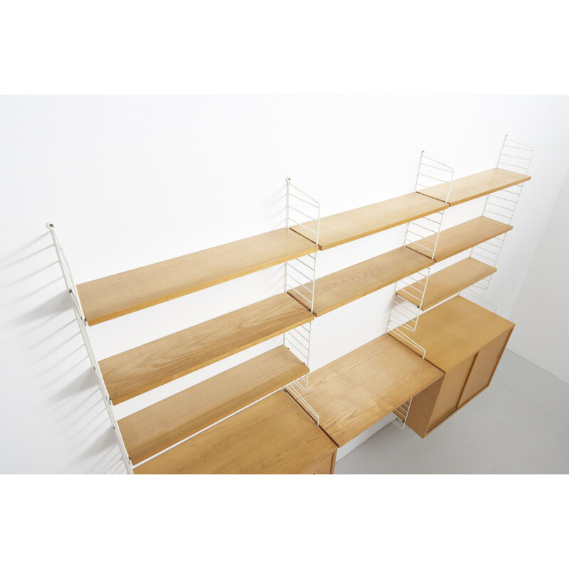 Vintage wall shelves system in ash by Nisse Strinning, Sweden, 1950s