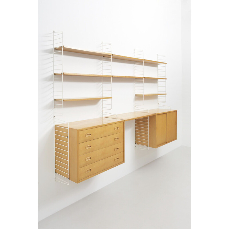 Vintage wall shelves system in ash by Nisse Strinning, Sweden, 1950s