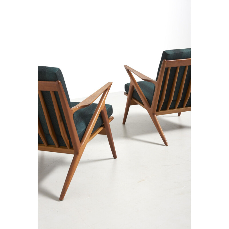 Set of 2 vintage teak "Z-Chairs" armchairs by Poul Jensen, Denmark, 1957