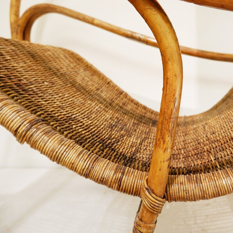 Vintage circle rocking chair in rattan and wicker, 1960s