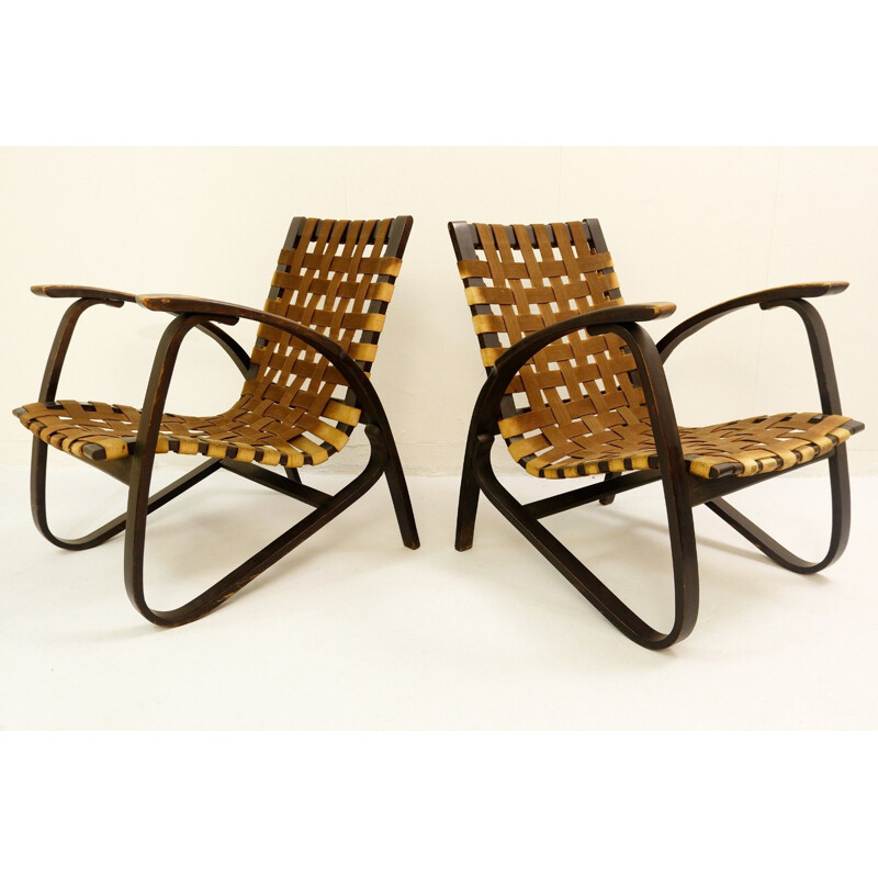 Set of 2 vintage wooden armchairs by Jan Vanek for UP Z-vody, 1930s