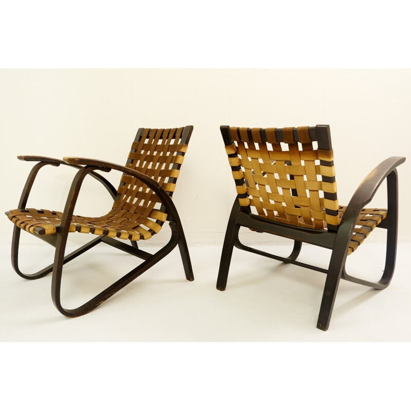 Set of 2 vintage wooden armchairs by Jan Vanek for UP Z-vody, 1930s
