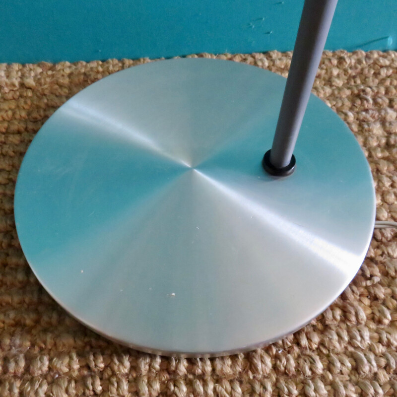 Vintage brushed aluminum floor lamp on grey lacquered steel stem, 1960