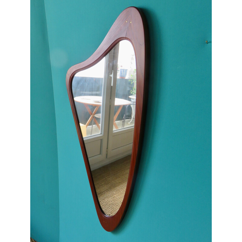 Vintage triangular mirror in Teck. Denmark 1960