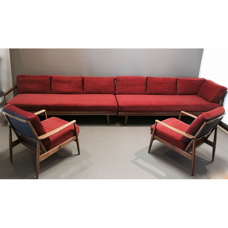 A modular set vintage of 2 sofas and 2 armchairs 1950