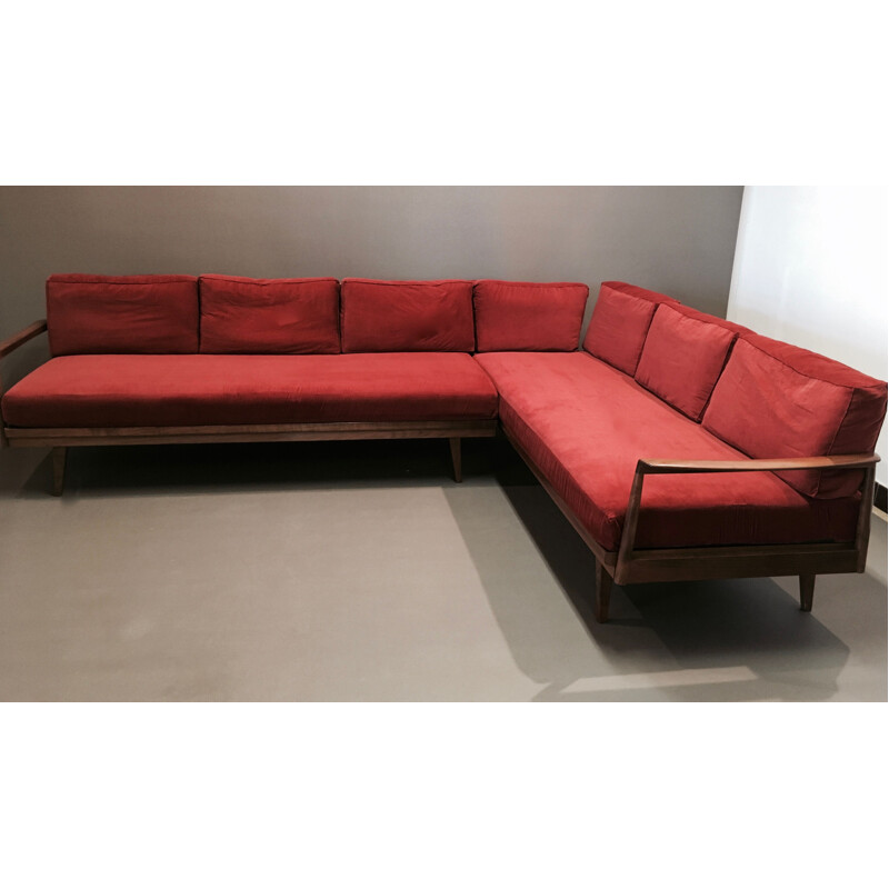 A modular set vintage of 2 sofas and 2 armchairs 1950