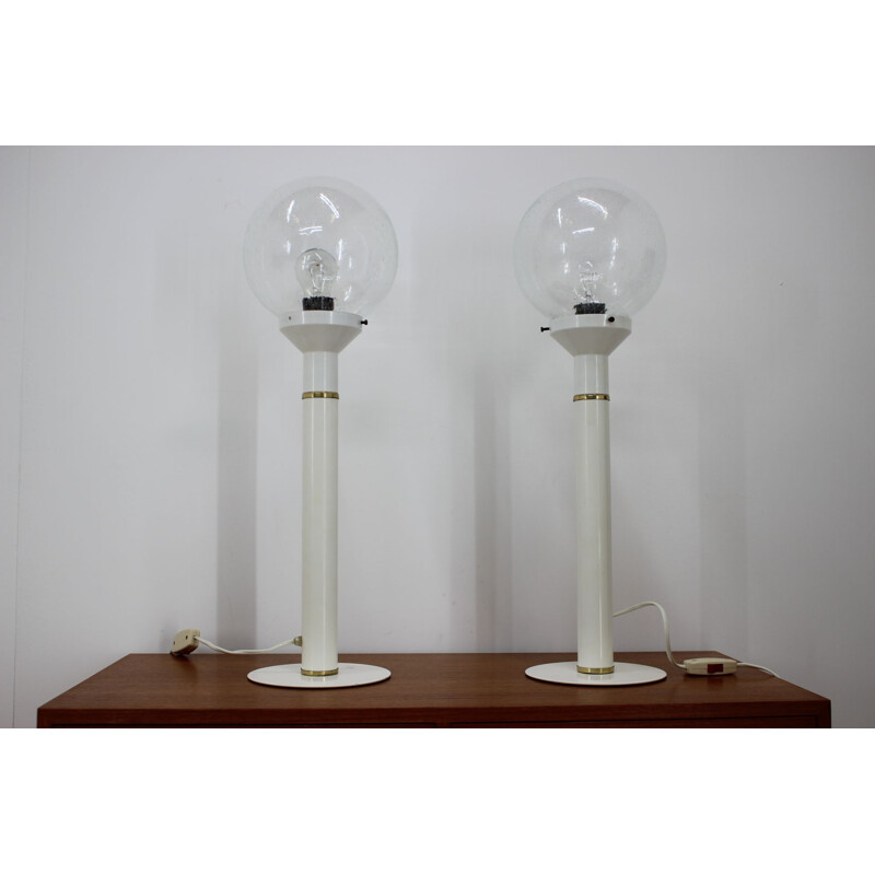 Pair of vintage glass and metal table lamps, Czechoslovakia 1980