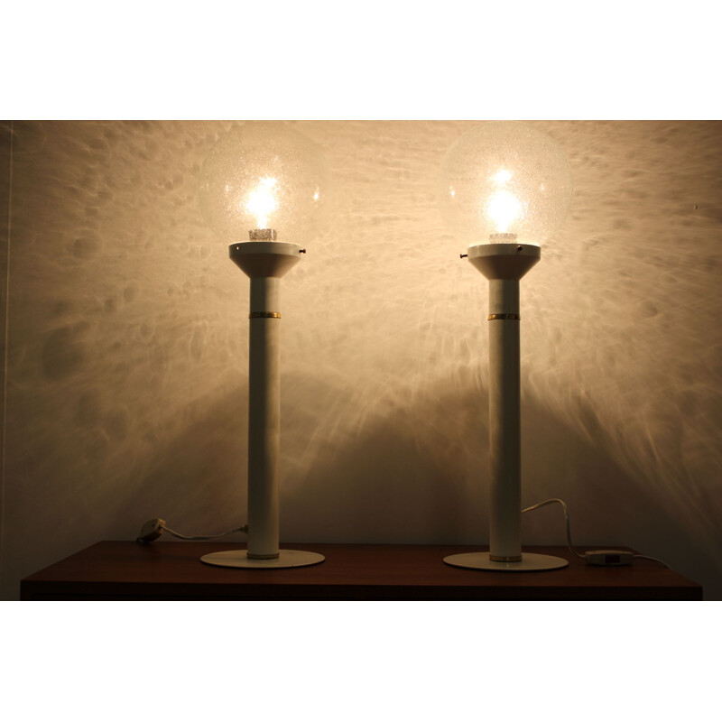 Pair of vintage glass and metal table lamps, Czechoslovakia 1980