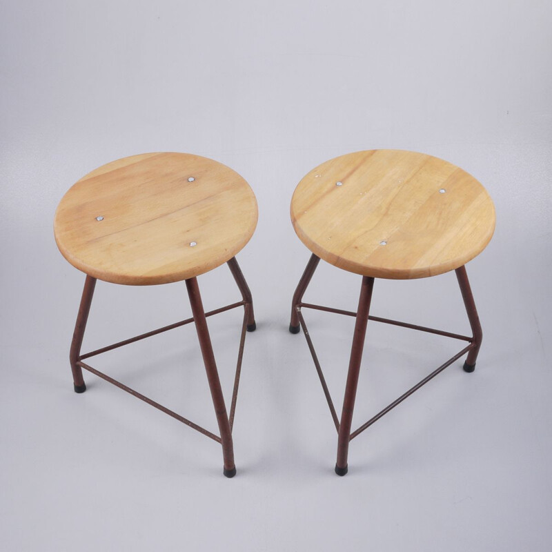 Set of 2 industrial italian vintage stools, 1960s