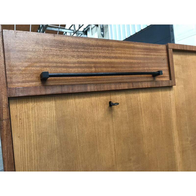 Vintage mahogany and ash sideboard by Robert Debiève, 1960s