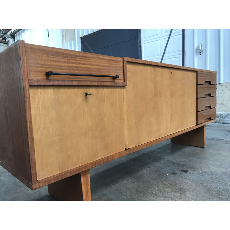 Vintage mahogany and ash sideboard by Robert Debiève, 1960s