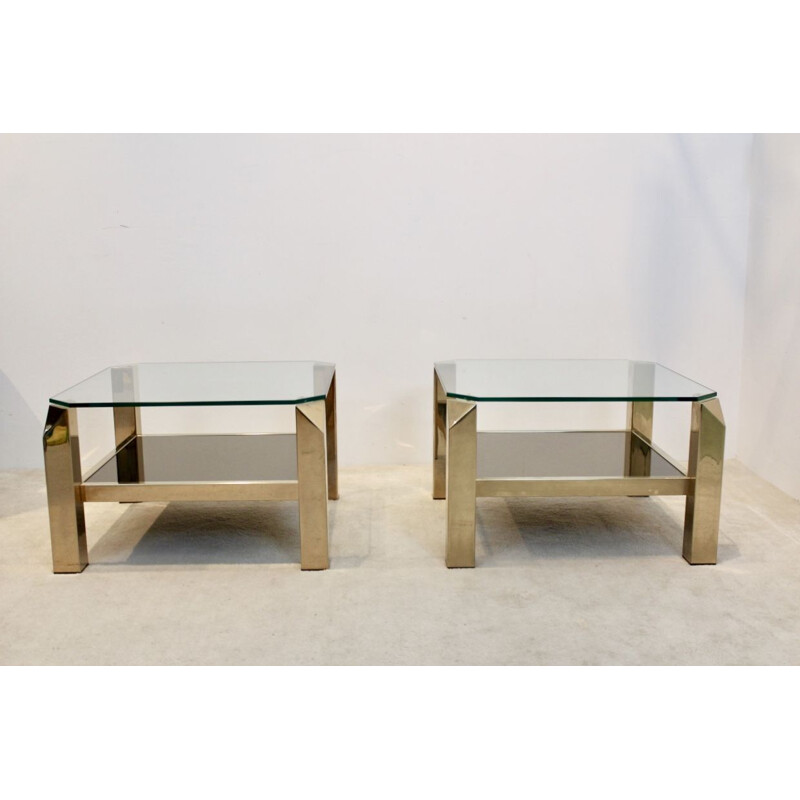 Ensemble de 2 tables d'appoint vintage en verre Belgochrom, 1970