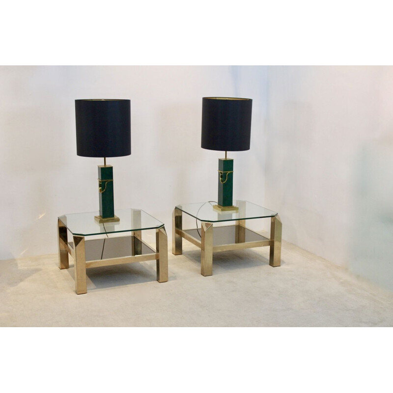 Set of 2 Belgochrom glass vintage side tables, 1970s