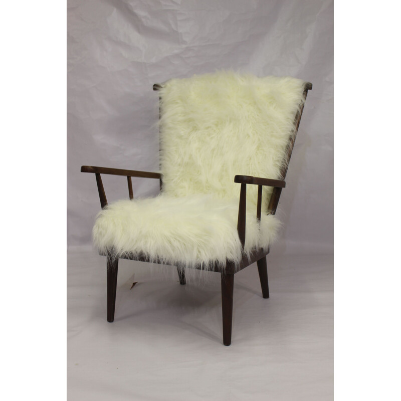 Baumann's fan-style vintage armchair in fur, 1960s