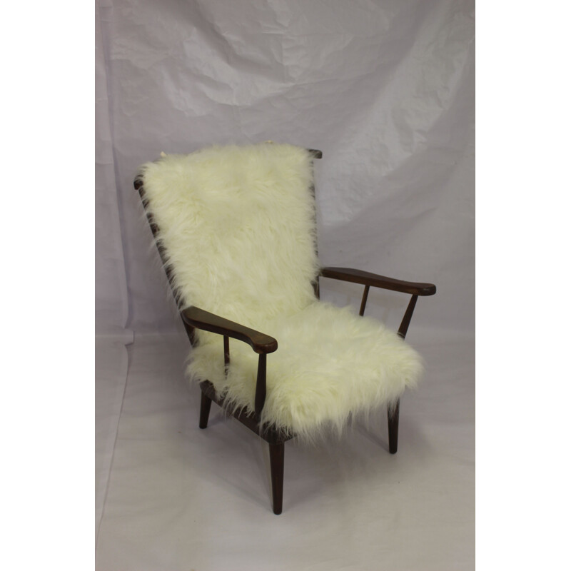 Baumann's fan-style vintage armchair in fur, 1960s